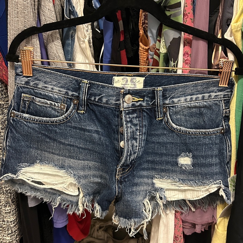 Free People Blue Jean Shorts Distressed Cut-Off